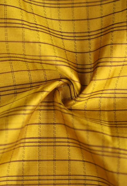 Lemon Yellow Soft Silk Saree with Gold And Silver Zari Checks