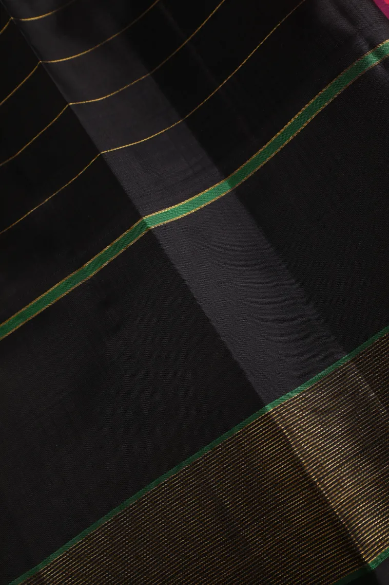 Hot Pink Kanchipuram Silk Sarees with Gold Zari Checks view 3