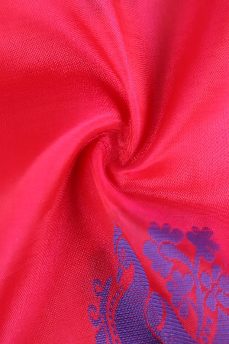 Punch Pink Soft Silk Saree with Gold And Silver Zari Peacock Motifs view 4