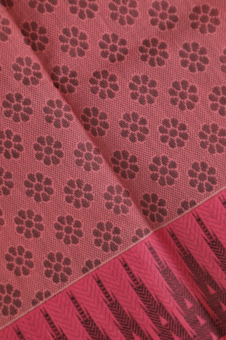 Peach Pink Silk Cotton Without Zari With Flower Mottif view 3