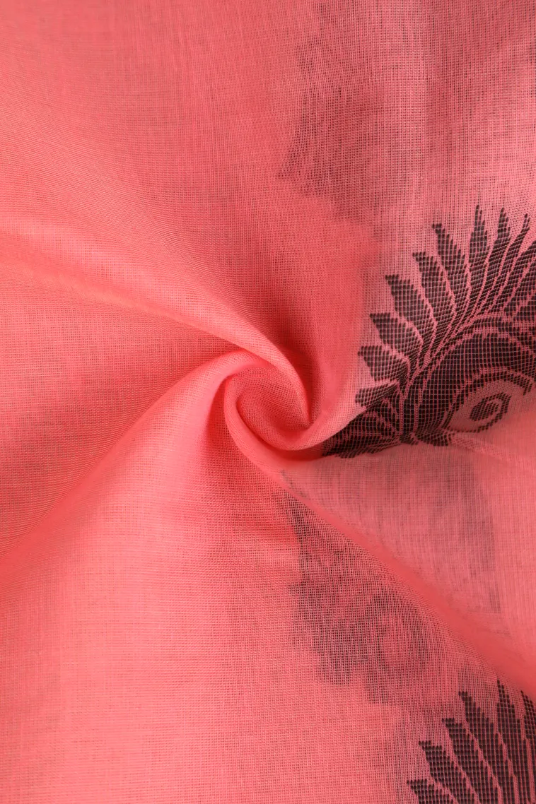 Peach Pink Silk Cotton Without Zari With Flower Mottif view 4
