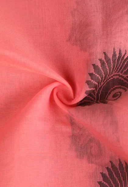 Peach Pink Silk Cotton Without Zari With Flower Mottif