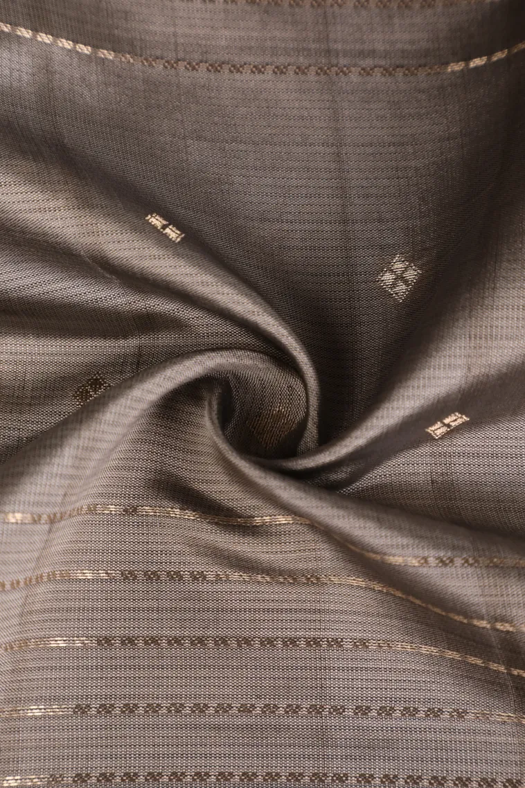 Gray Black Soft Silk Sarees with Gold Zari Straipes And Puttas view 4