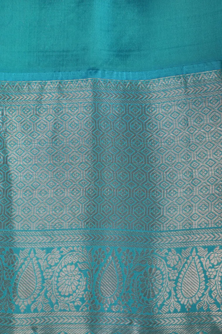 Teal Blue Soft Silk Saree with Gold Zari Mango Puttas view 3