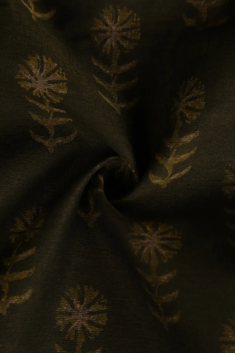 Seaweed Green Chanderi Cotton Sarees Without Zari With Flower Mottif view 4
