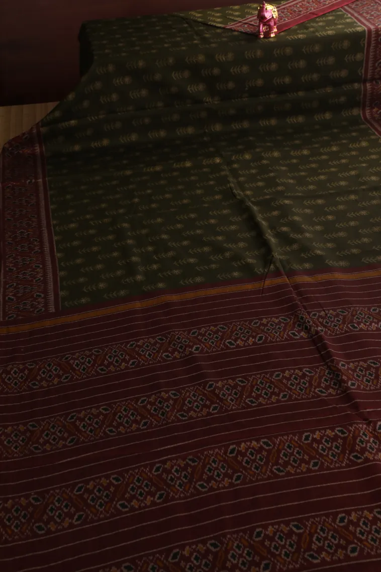Seaweed Green Chanderi Cotton Sarees Without Zari With Flower Mottif view 2