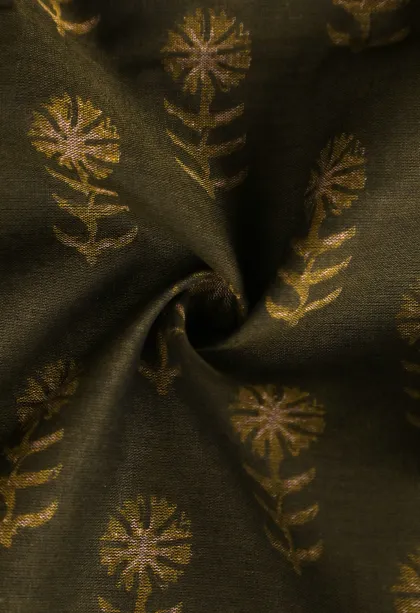Seaweed Green Chanderi Cotton Sarees Without Zari With Flower Mottif