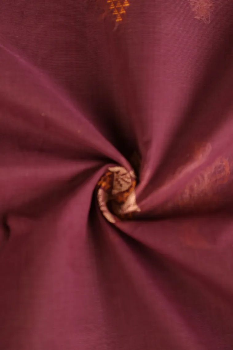 Merlot Red Pure Handloom Kovai Cotton with Gold Zari Geometric Shapes view 4