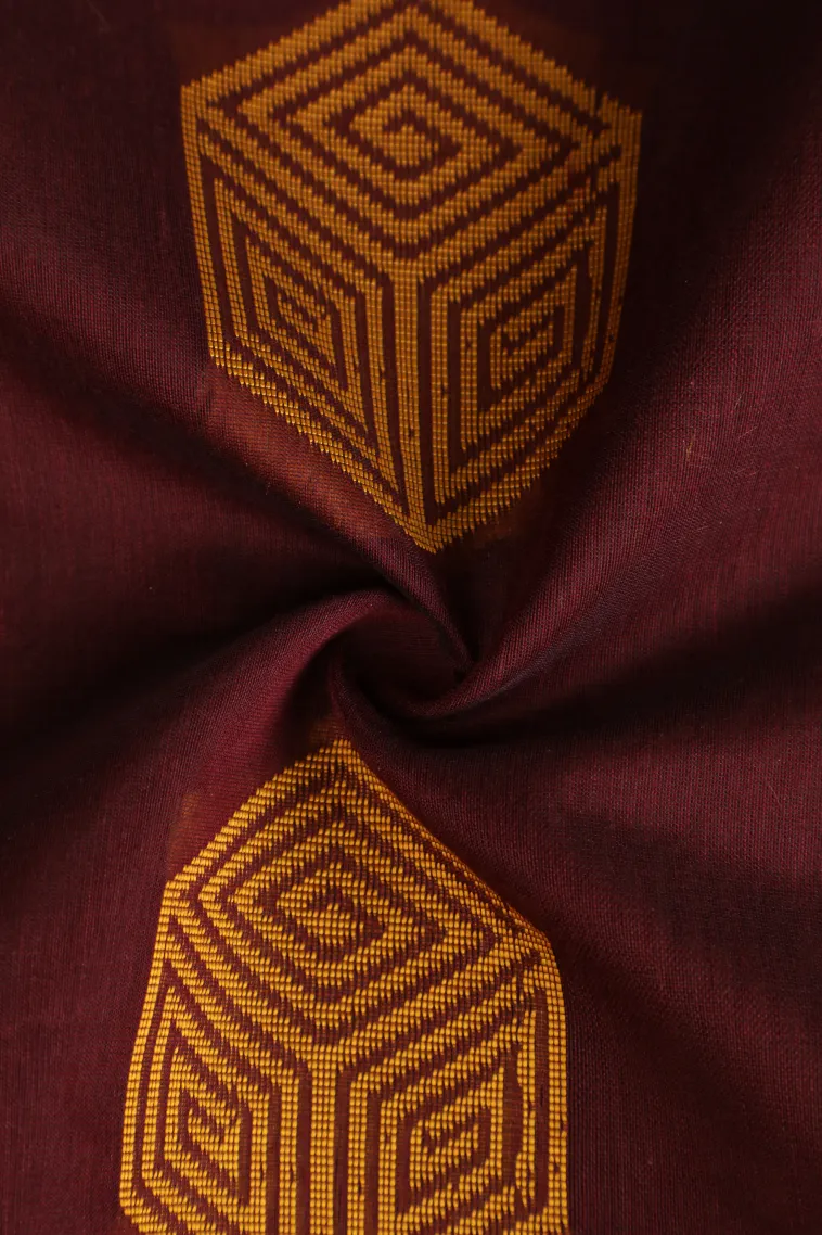 Jam Red Silk Cotton Without Zari With Geometric Shapes view 4
