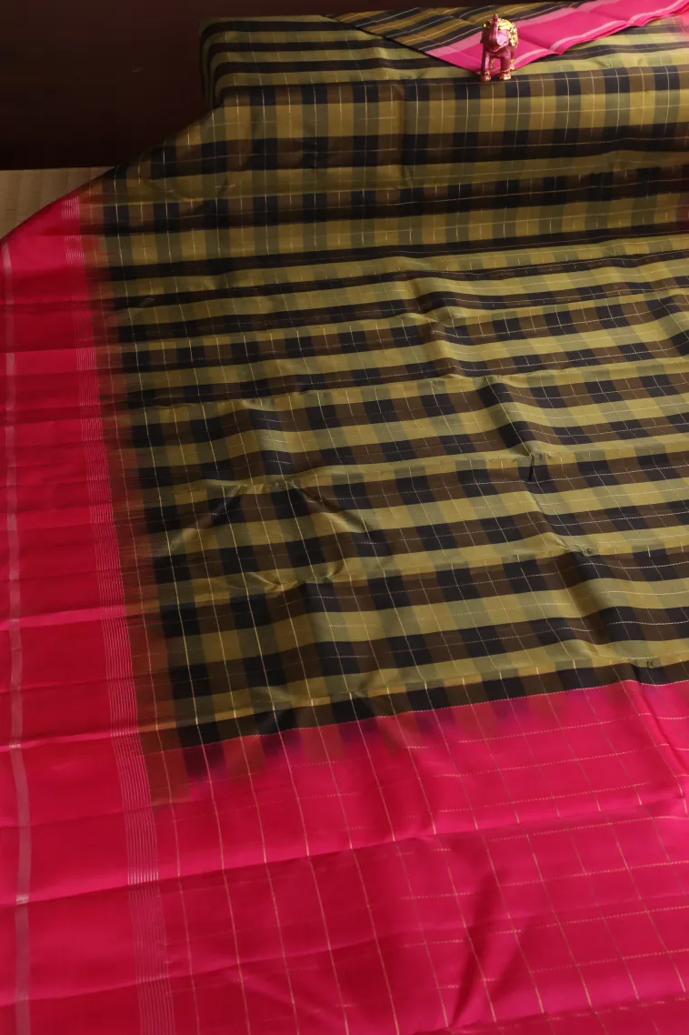 Oscar Gold Soft Silk Saree with Gold And Silver Zari Checks view 2