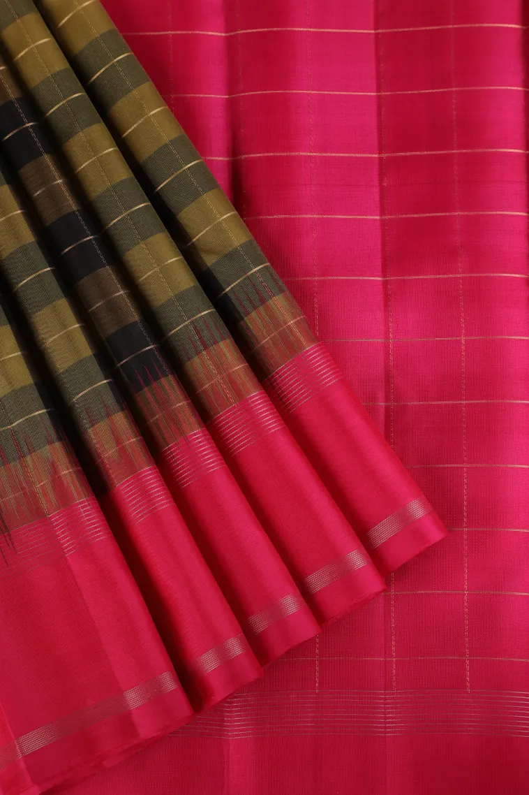 Oscar Gold Soft Silk Saree with Gold And Silver Zari Checks