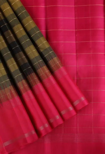 Oscar Gold Soft Silk Saree with Gold And Silver Zari Checks