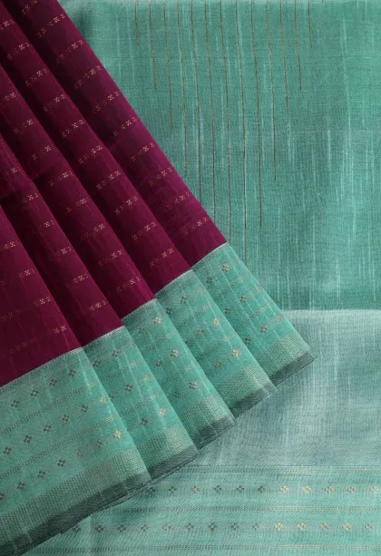 Magenta Purple Tussar Saree with Gold Zari Cross Straipes