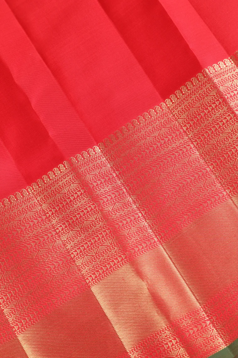 Rose Red Kanchipuram Silk Sarees with Gold Zari Buttis (small Dots Or Motifs) view 3