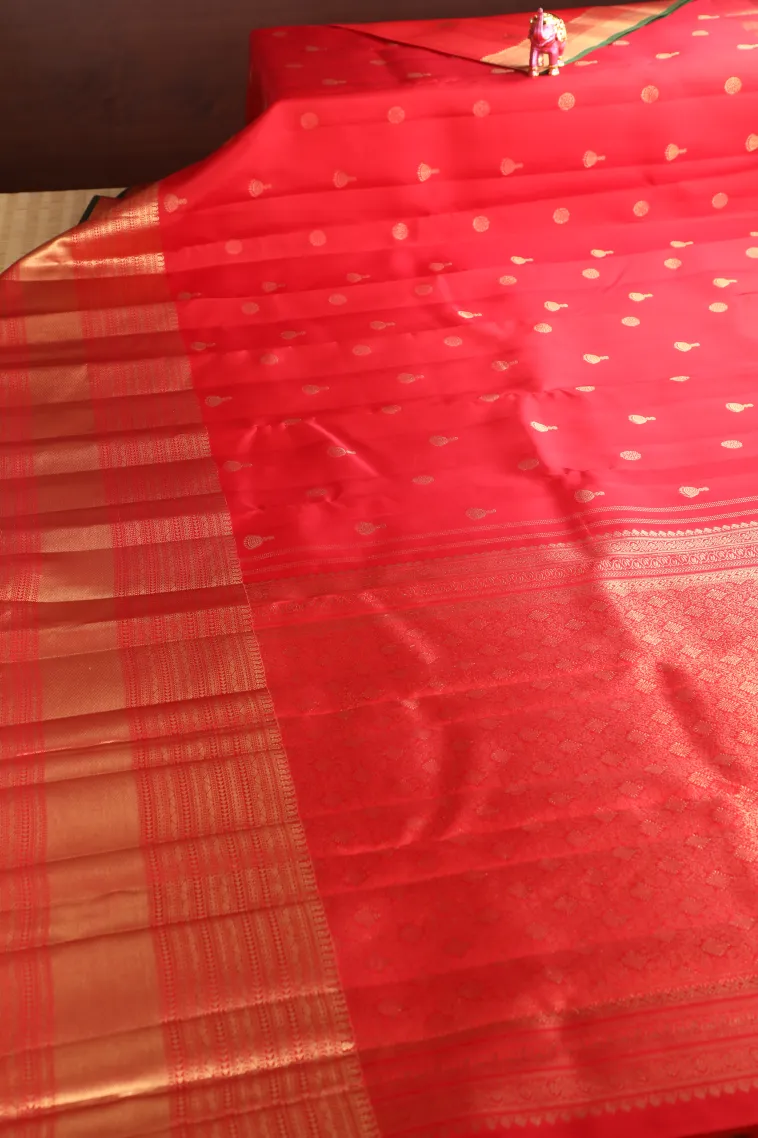 Rose Red Kanchipuram Silk Sarees with Gold Zari Buttis (small Dots Or Motifs) view 2