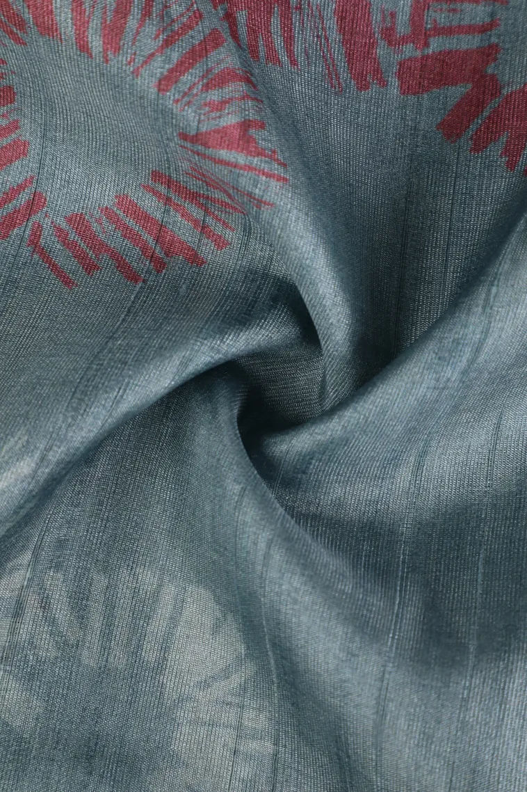 Stone Blue Semi Tussar Silk Without Zari With Geometric Shapes view 4
