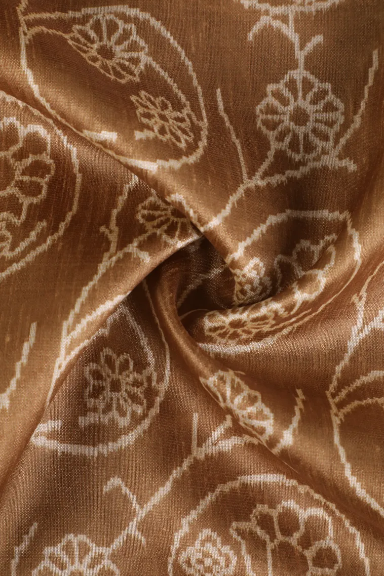 Peanut Brown Jute Sarees Without Zari With Floral Patterns view 4
