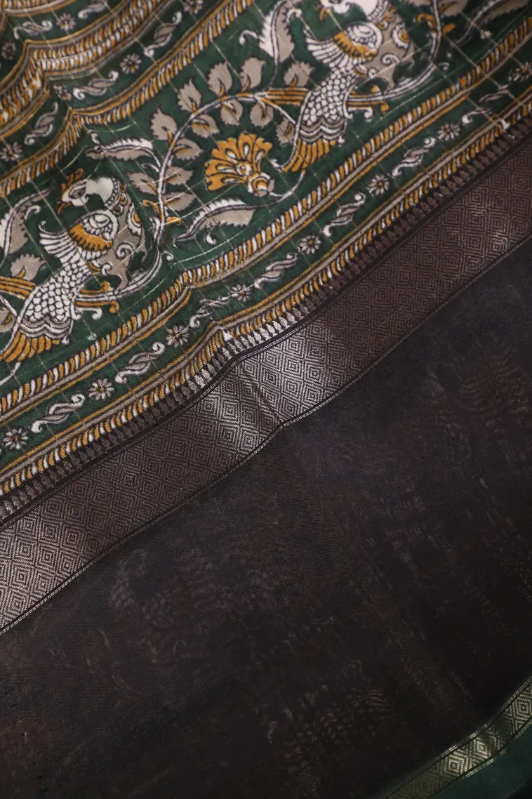 Smoke White Chanderi Cotton Sarees with Gold Zari Stripes view 3