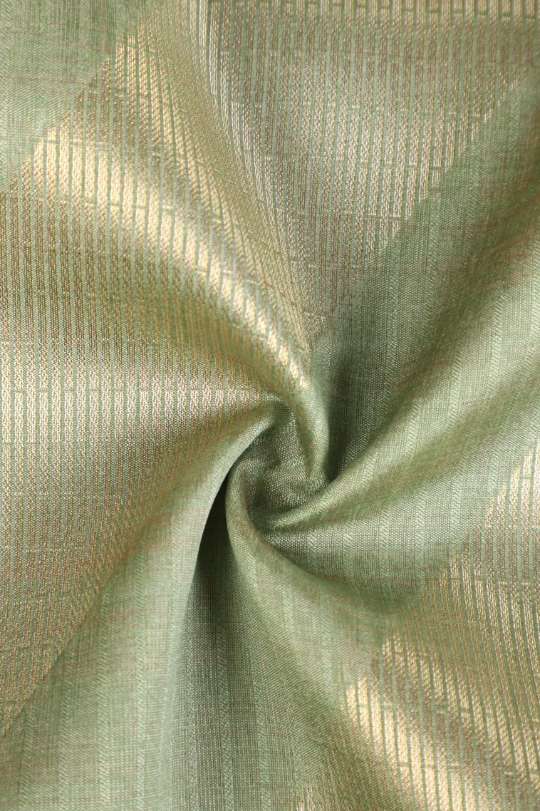 Pistachio Green Tussar Saree with Gold Zari Stripes view 4
