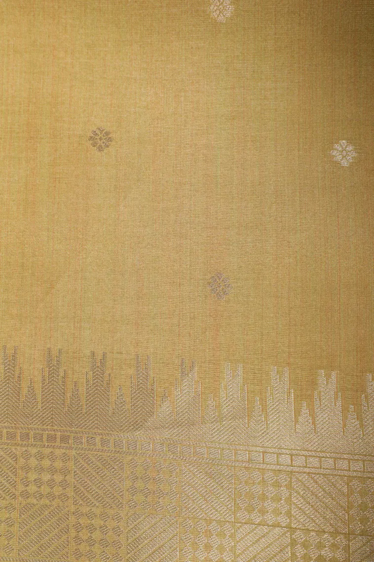 Pistachio Green Tussar Saree with Gold Zari Stripes view 3