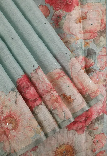 Sky Blue Tissue Silk Sarees with Thread Zari Plain