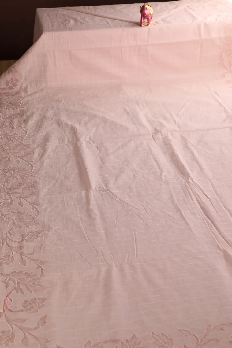 Lemonade Pink Manipuri Cotton Sarees Without Zari With Stripes view 2