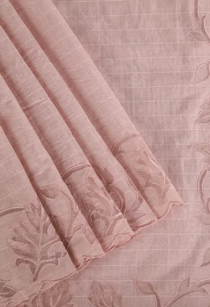 Lemonade Pink Manipuri Cotton Sarees Without Zari With Stripes