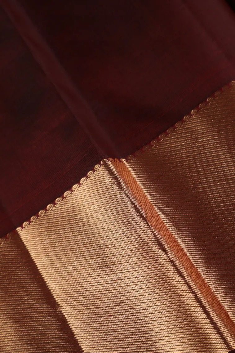 Sangria Red Kanchipuram Silk Sarees with Gold Zari Peacock And Animal view 3