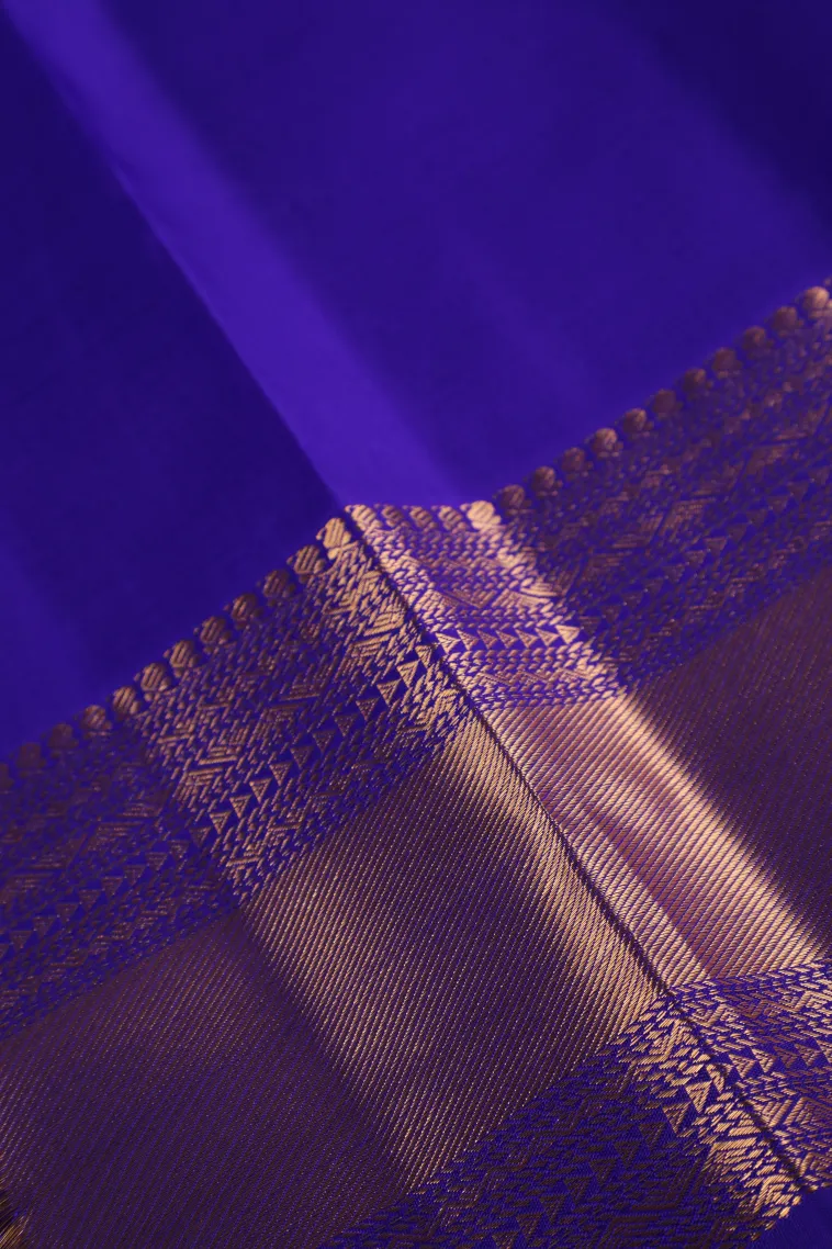 Lapis Blue Kanchipuram Silk Sarees with Gold Zari Checks And Puttas view 3