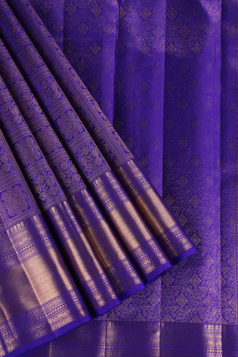 Lapis Blue Kanchipuram Silk Sarees with Gold Zari Checks And Puttas