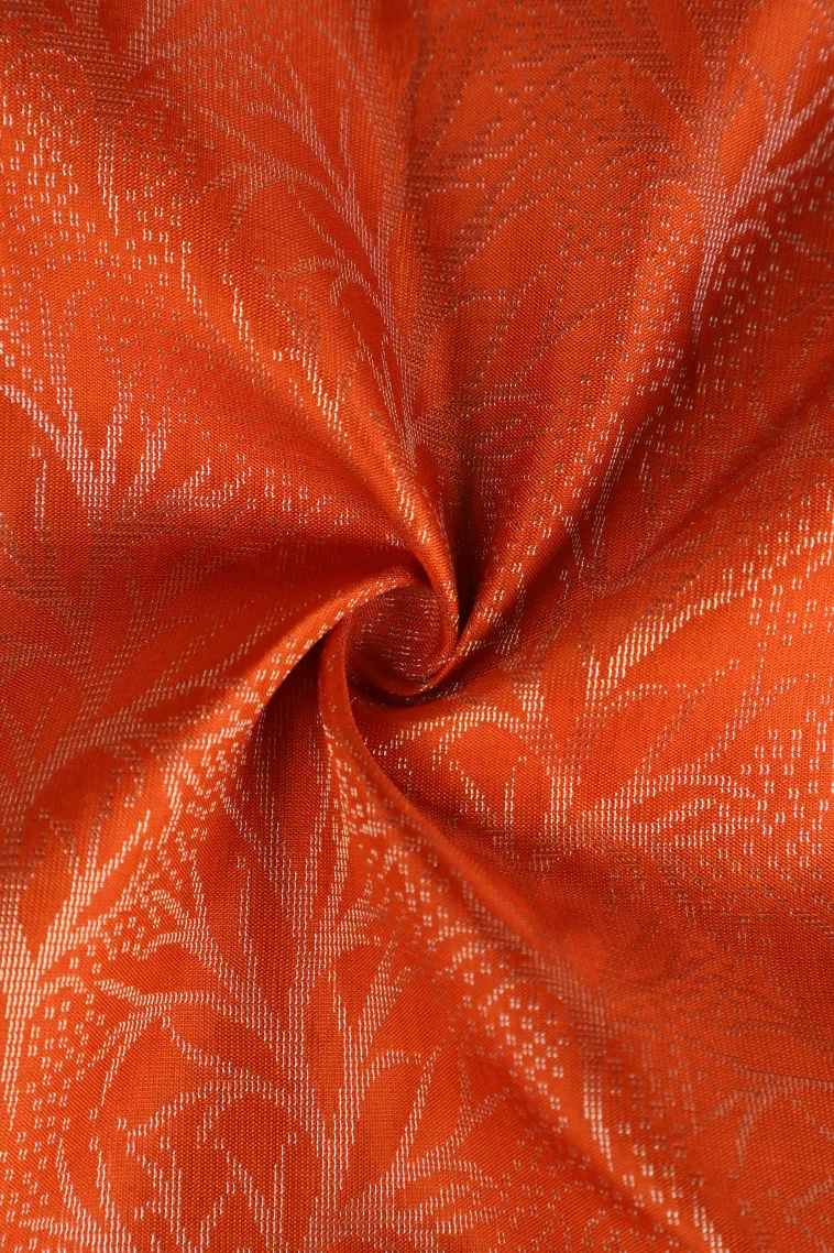 Carrot Orange Soft Silk Saree with Silver Zari Floral Patterns view 4