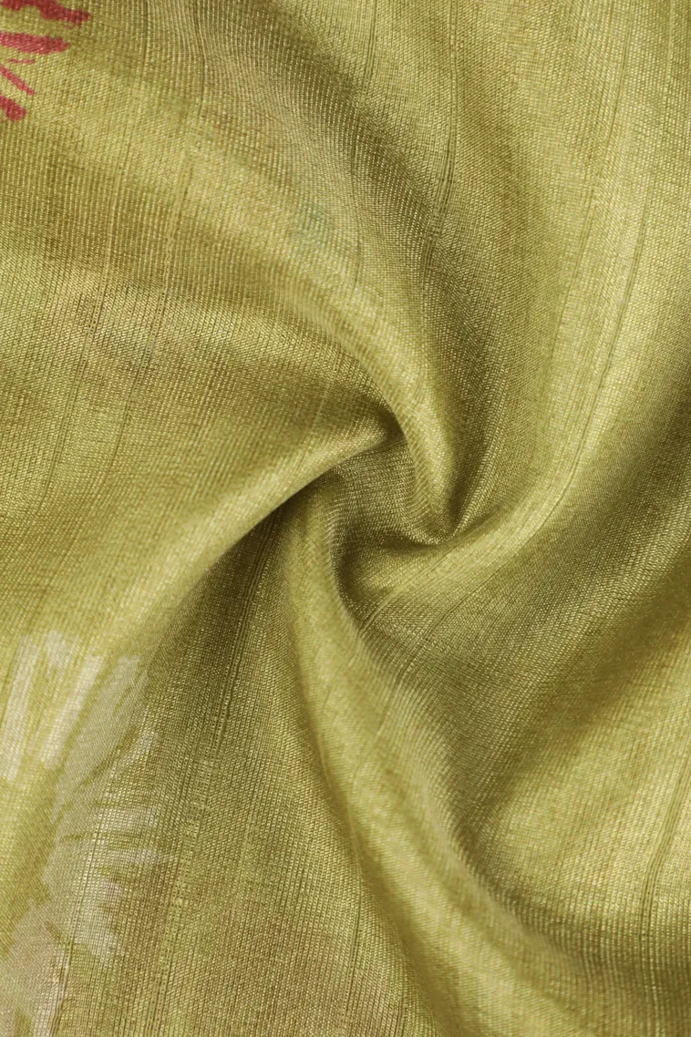Olive Green Semi Tussar Silk Without Zari With Geometric Shapes view 4