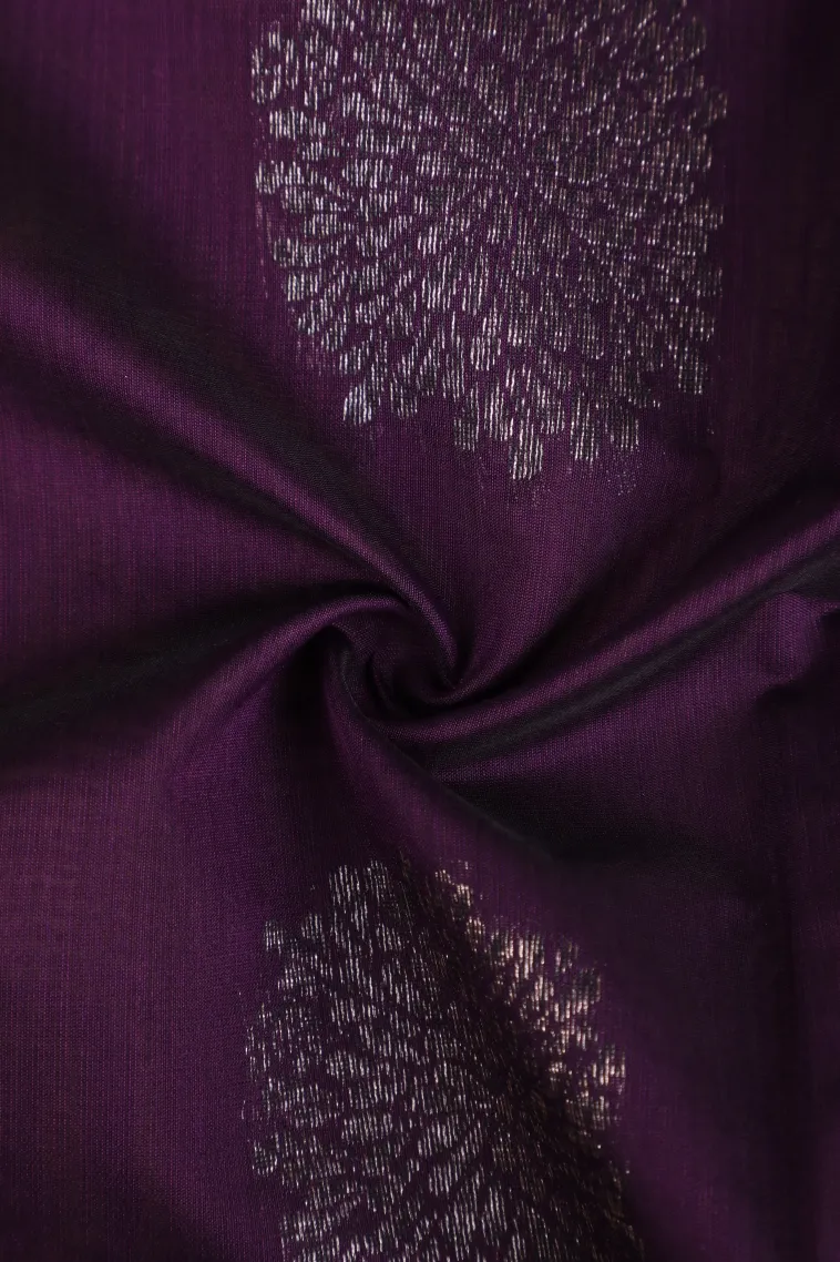 Mulberry Purple Silk Cotton Sarees with Antic Zari Flower Mottif view 4