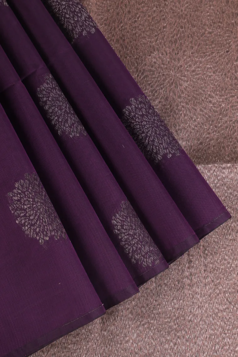 Mulberry Purple Silk Cotton Sarees with Antic Zari Flower Mottif