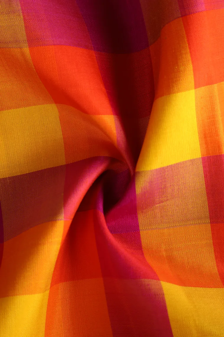 Lemon Yellow Kanchipuram Silk Sarees with Gold Zari Checks view 4