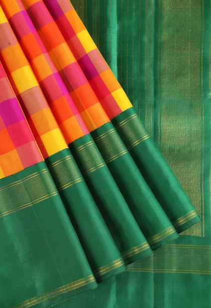 Lemon Yellow Kanchipuram Silk Sarees with Gold Zari Checks
