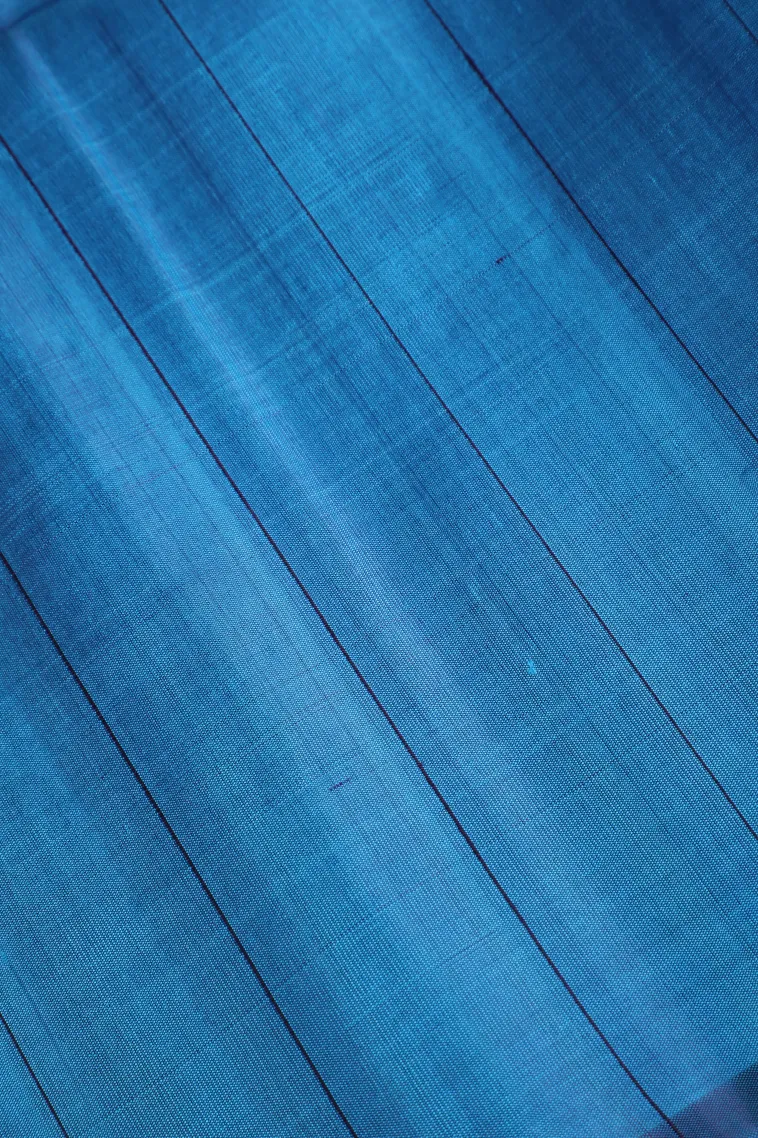 Indigo Blue Soft Silk Saree Without Zari With Stripes view 3