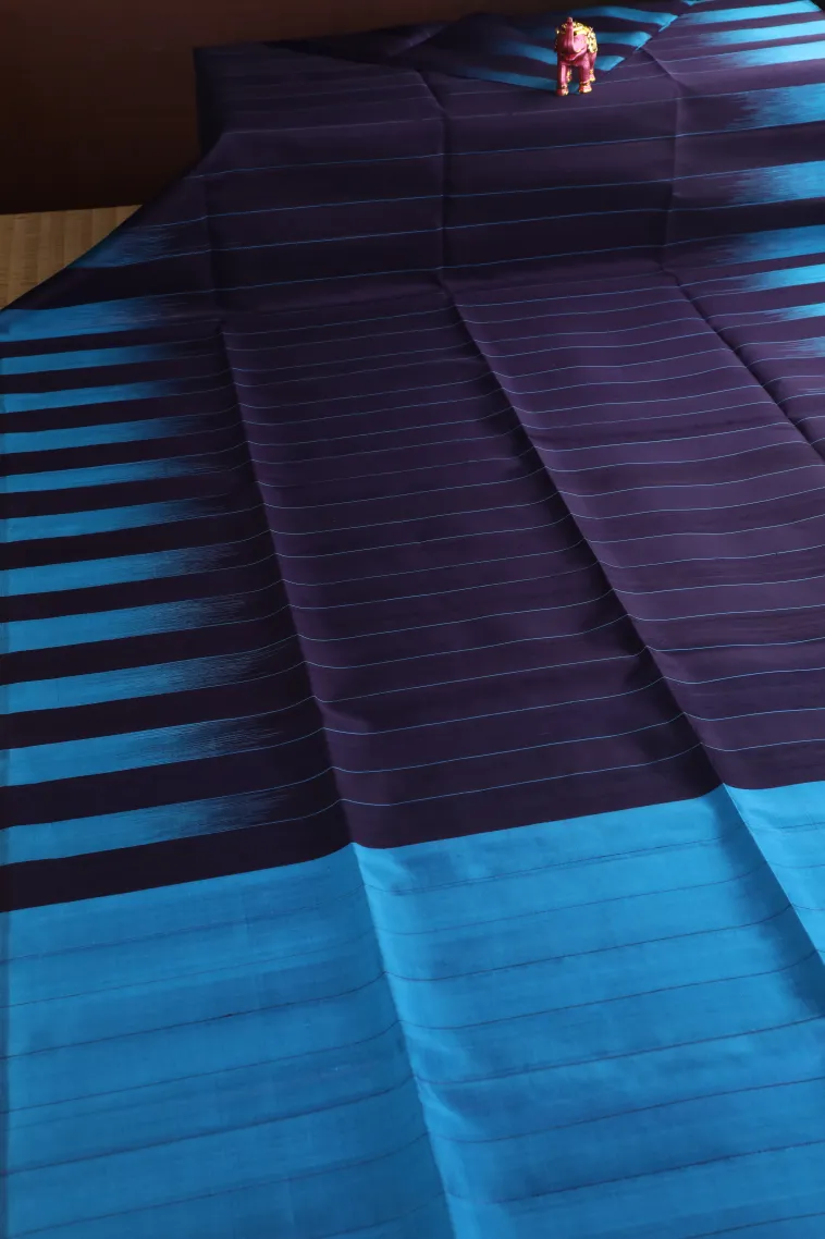 Indigo Blue Soft Silk Saree Without Zari With Stripes view 2