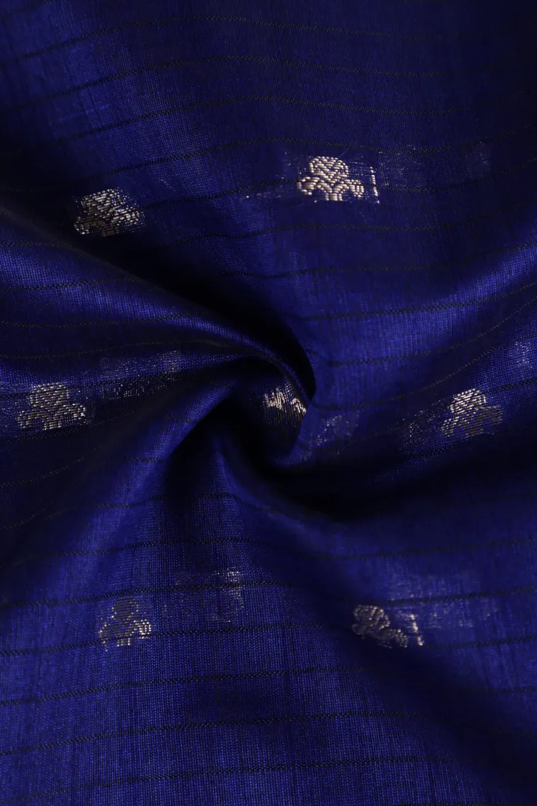 Admiral Blue Semi Tussar Silk with Silver Zari Stripes And Puttas view 4