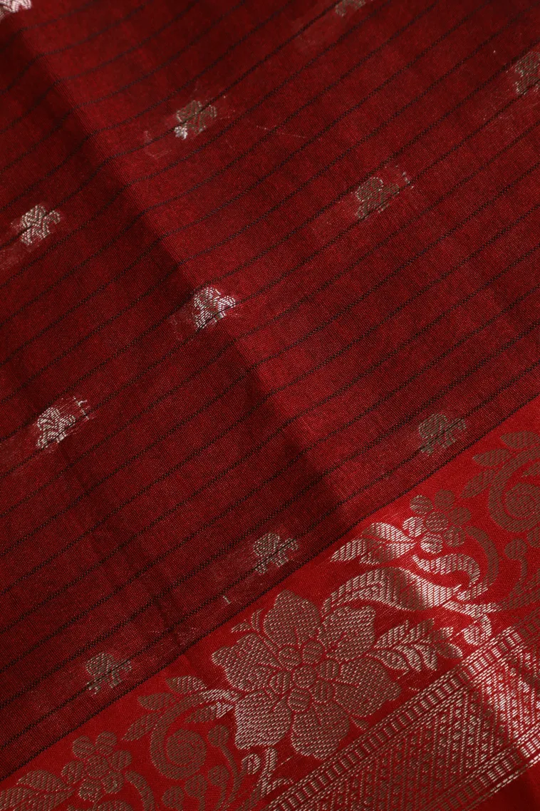 Admiral Blue Semi Tussar Silk with Silver Zari Stripes And Puttas view 3