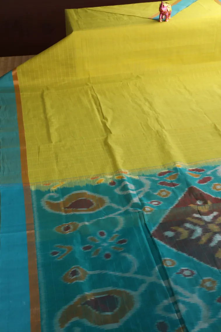 Lemon Yellow Pure Handloom Kovai Cotton with Gold Zari Checks view 2