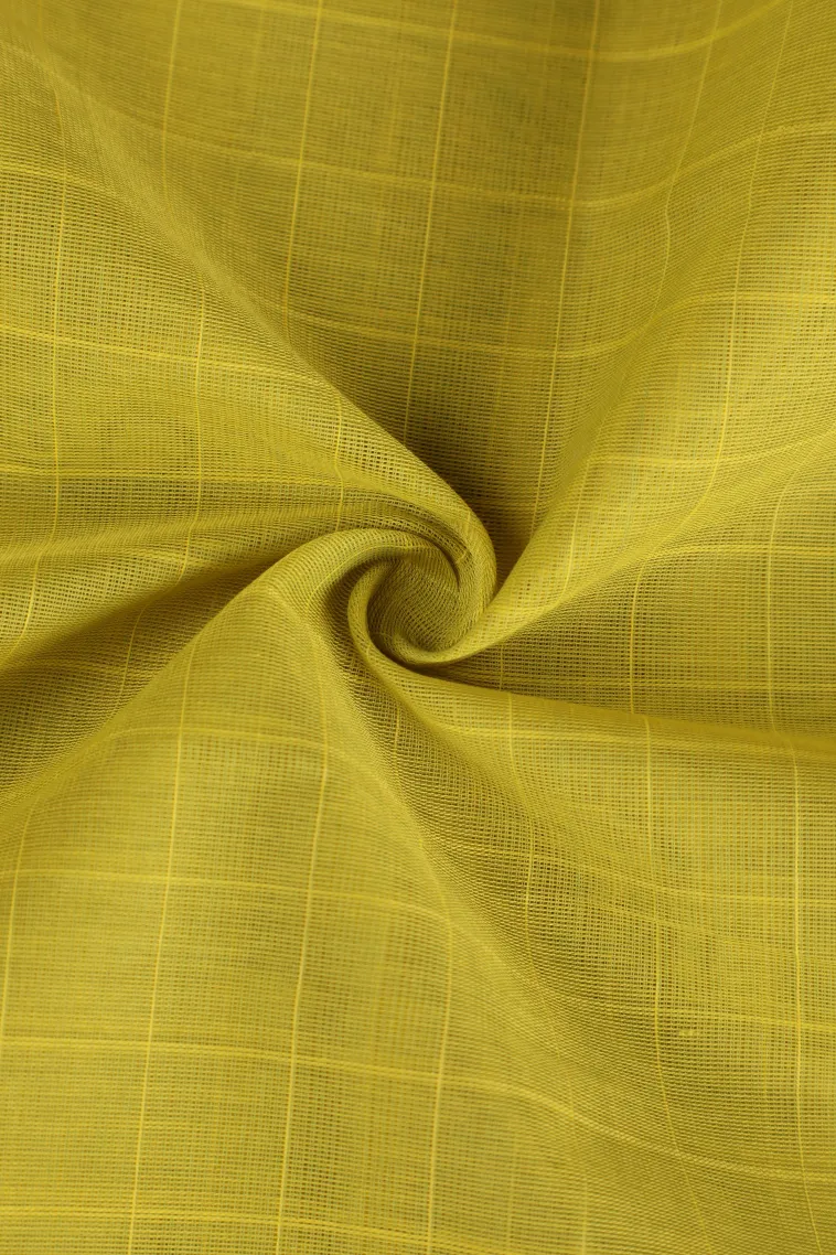 Lemon Yellow Pure Handloom Kovai Cotton with Gold Zari Checks view 4