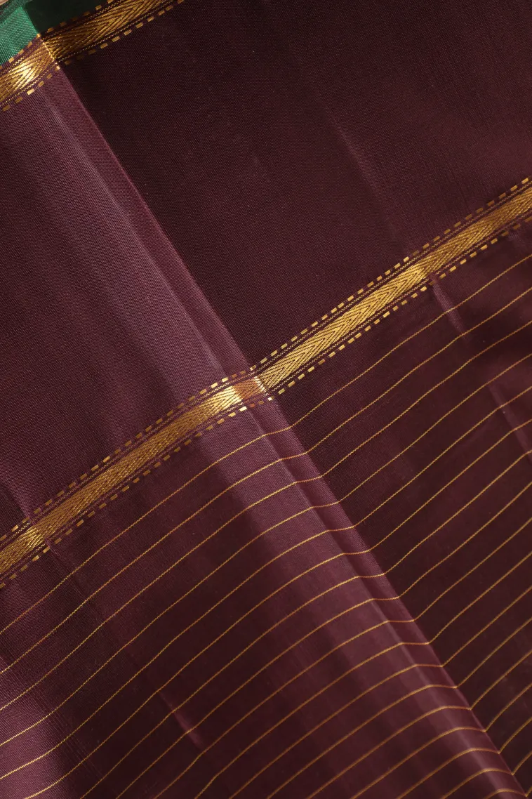 Caramel Brown Kanchipuram Silk Sarees with Gold Zari Checks view 3