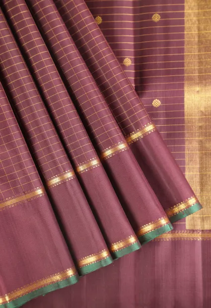 Caramel Brown Kanchipuram Silk Sarees with Gold Zari Checks
