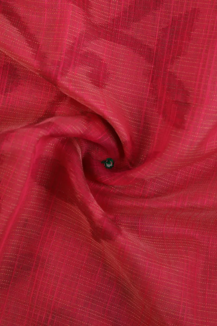 Punch Pink Linen Saree with Gold Zari Floral Patterns view 4