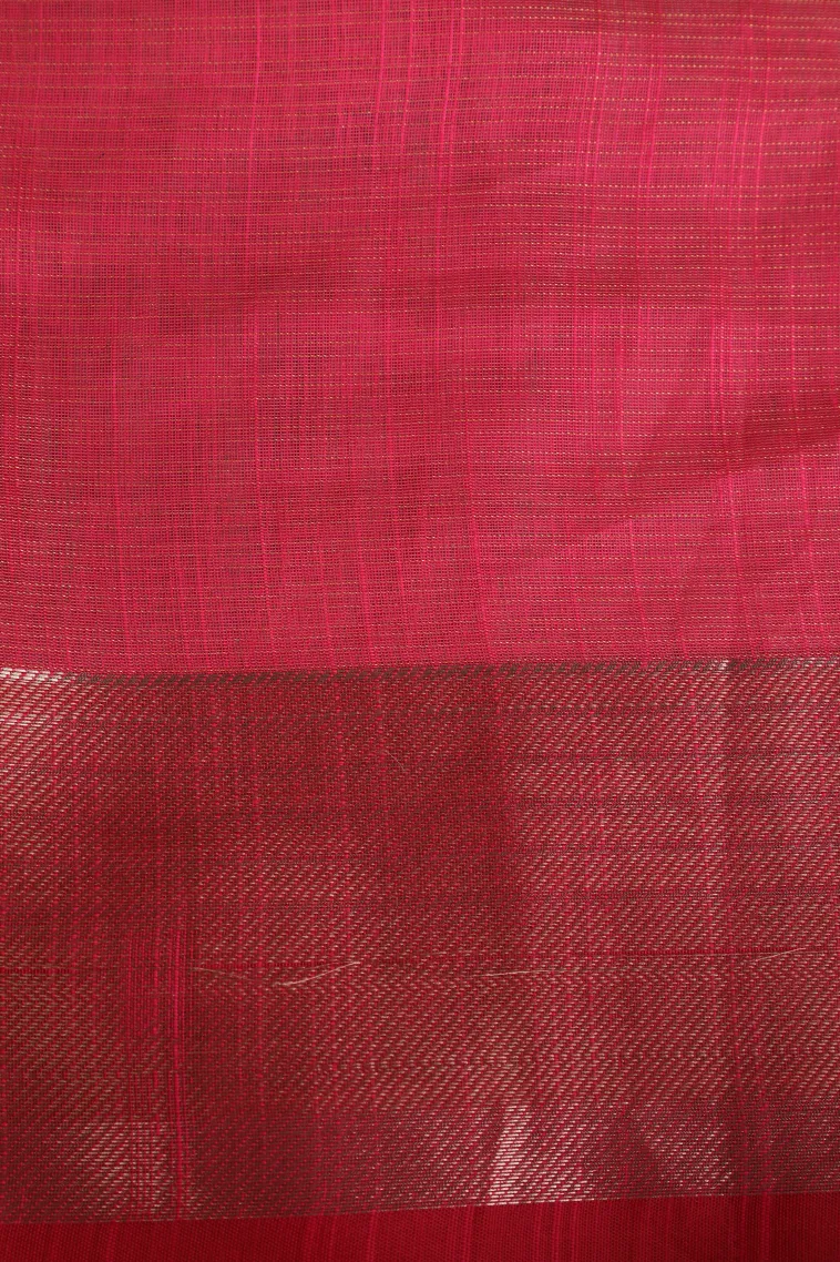 Punch Pink Linen Saree with Gold Zari Floral Patterns view 3