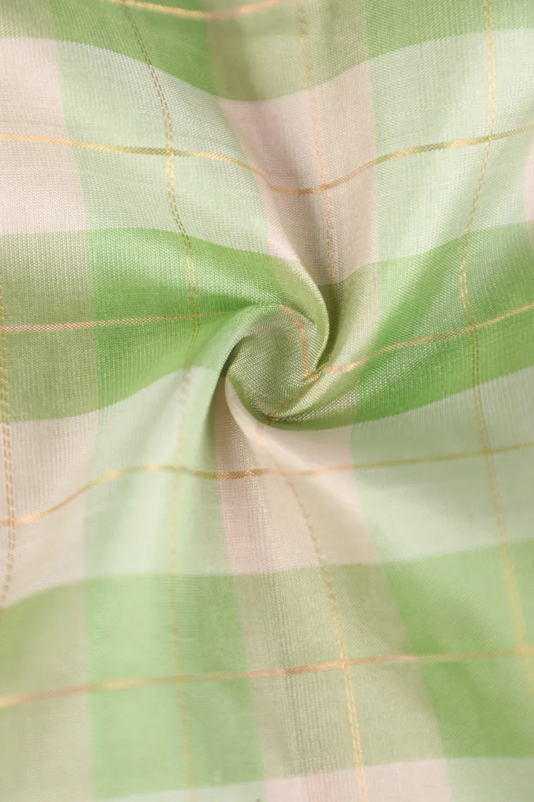 Cotton White Soft Silk Saree with Gold And Silver Zari Checks view 4