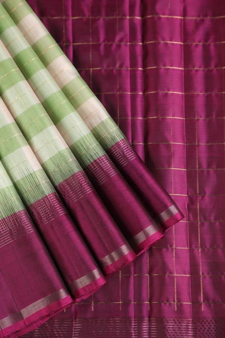 Cotton White Soft Silk Saree with Gold And Silver Zari Checks