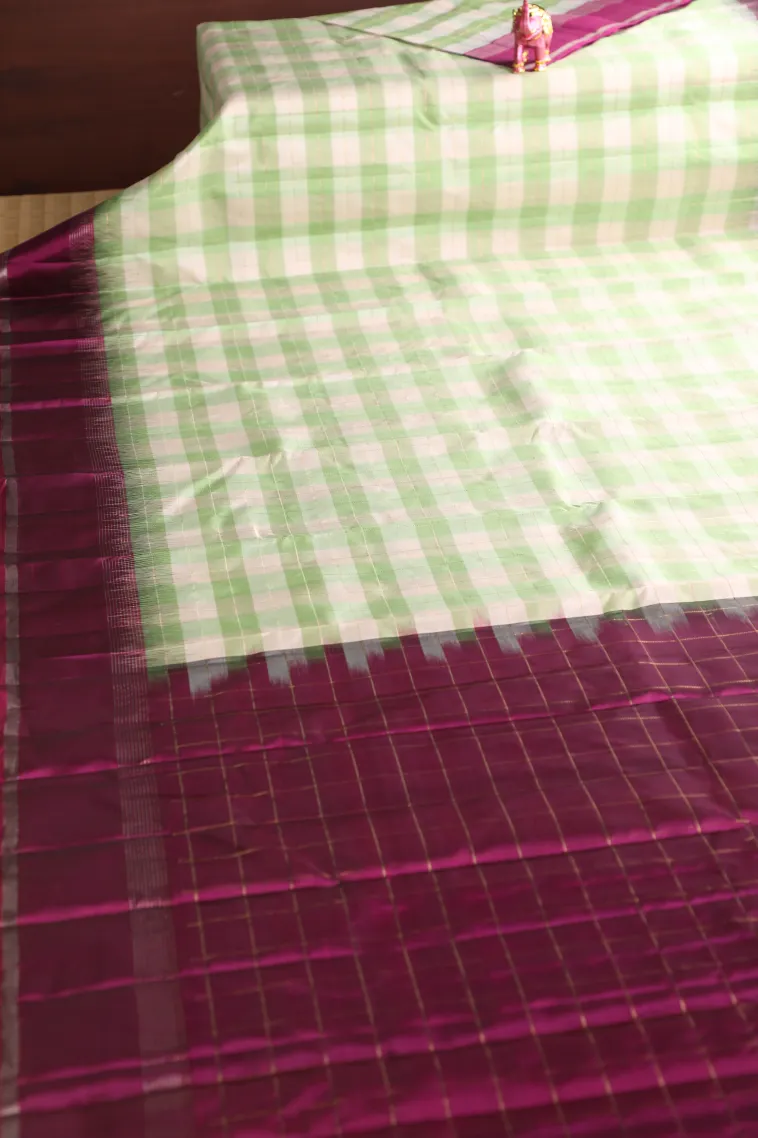 Cotton White Soft Silk Saree with Gold And Silver Zari Checks view 2
