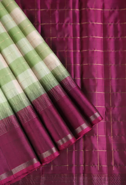 Cotton White Soft Silk Saree with Gold And Silver Zari Checks